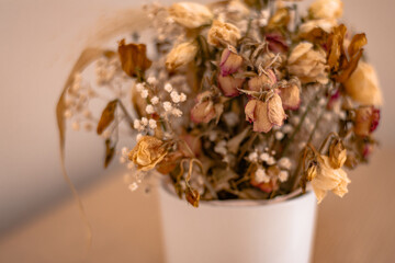 Puget of Dried Flowers in White Pot