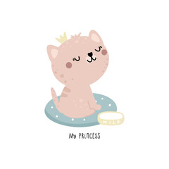 Obraz na płótnie Canvas Cute cat with crown vector illustration