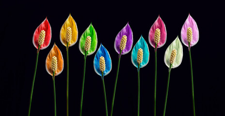 lily flowers in color Rainbow LGBT,Transgender, LGBTQ+ flagPride symbol on a black background