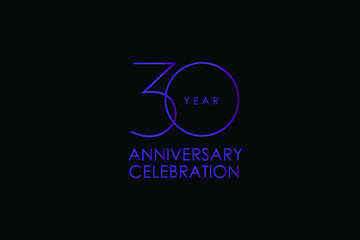 30 years anniversary Elegant purple color minimalist logo years, jubilee, greeting card. Birthday invitation. Gold space vector illustration on black background - Vector