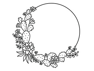 Cactuses frame. Succulent vector frame. Vector hand drawn illustration for text isolated on white. 