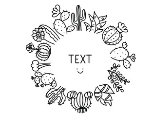 Cactuses frame. Succulent vector frame. Vector hand drawn illustration for text isolated on white. 