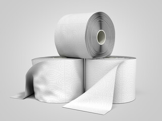 toilet paper rolls 3d render on a grey gradient background