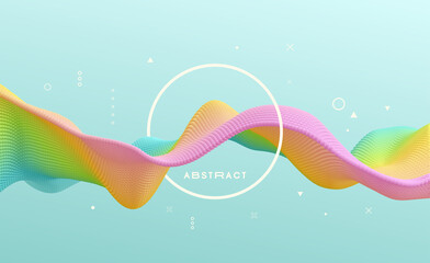 3D wavy background. Array with dynamic emitted particles. A wave formed from many spheres. Abstract vector illustration. Design template. Modern pattern.