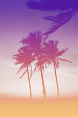 coconut palm tree on the beach in vintage pastel sweet color effect