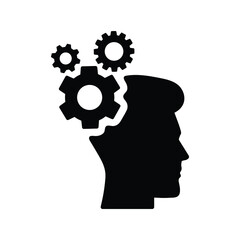 Brainstorming, gear, head, strategy black icon