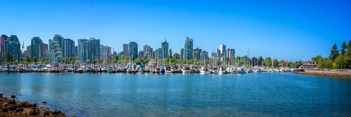 Vancouver skyline, panorama from Stanley Park in summer, British Columbia,  Canada