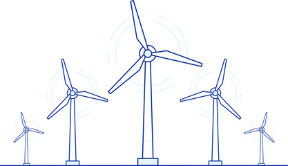 wind turbines, on a white background,illustration,cartoon.
