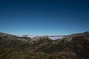 Big blue sky at the top of the mountain