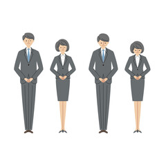 ビジネスシーン：お辞儀をする男女1（主線なし）