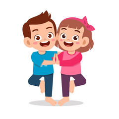 happy cute little kid boy and girl do yoga pose