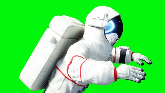 Astronaut levitation in space. Green screen. Realistic 4k animation.