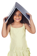 Girl holding book on head