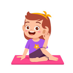 happy cute little kid boy and girl do yoga pose