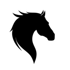 Horse head silhouette on a white background.
