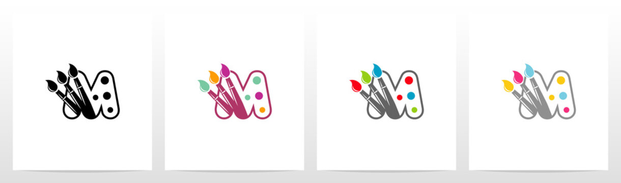 Colorfull Brushes On Letter Logo Design M