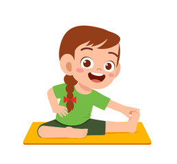 happy cute little kid boy and girl do yoga pose