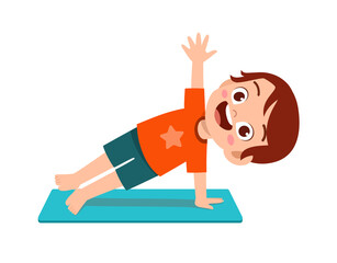 happy cute little kid boy and girl do yoga pose