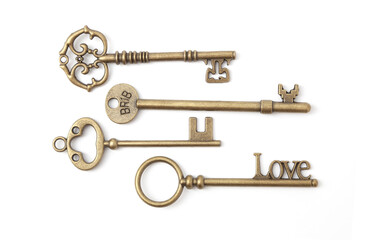 Vintage Keys Collection Isolated On White Background