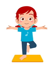 happy cute little kid boy and girl do yoga pose