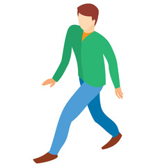 isometry, man is walking, isolated object on a white background, vector illustration,