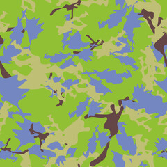 Forest camouflage of various shades of blue, green and brown colors