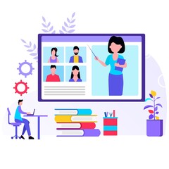 Illustration Vector Graphic of Video Conference. Social distancing during quarantine