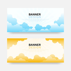 Banner cloud day summer and sunset border flat design cartoon style vector background