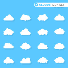 Clouds icon floating on the blue sky 16 unique flat design style cartoon paper with shadow white and soft illustration