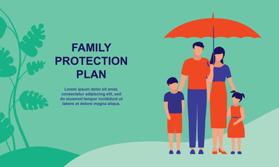 Family Protection Plan. Business And Insurance Concept. Vector Flat Cartoon Illustration.