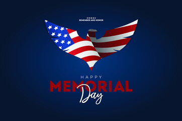 Happy Momorial-America, Eagle flag on the gradient blue background