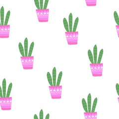 Seamless pattern with cartoon plants. Colorful vector, flat style. Hand drawing, floral ornament. design for fabric, textile, print, wrapper