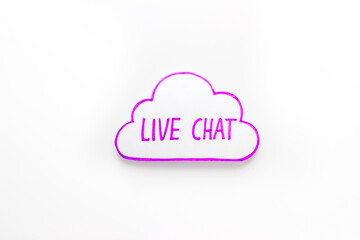 Live chat communication concept - words on white background top view