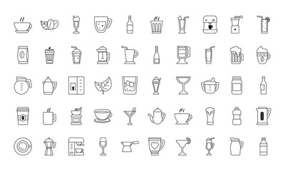 coffee and drinks icon set, line style