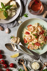 Seafood pasta with cherry tomatoes 