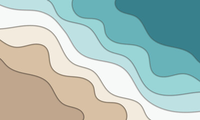 Background of summer sea and beach shore with paper waves, vector art illustration.