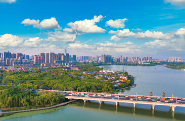 Naklejka premium Li Lake bridge, Wuxi, Jiangsu Province, China
