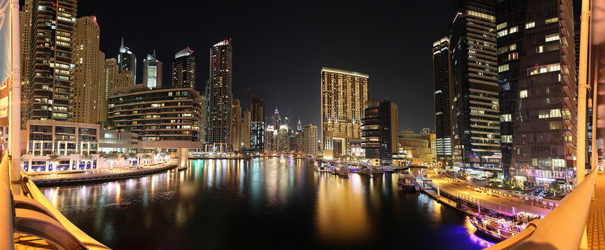 Picture of illuminated skyscrapers of Dubai marina