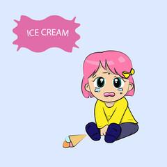 Girl with ice cream. Kawaii girl with ice cream.Summer vector graphic.