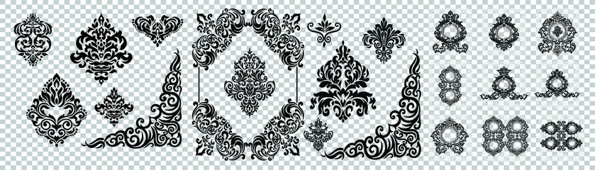 Set of Oriental vector damask patterns for greeting cards and wedding invitations