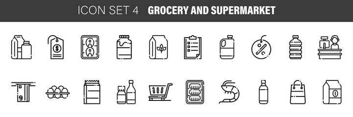 Set of universal supermarket symbols as foods, winery, grocery etc. - for icons, signs, labels, cards and posters