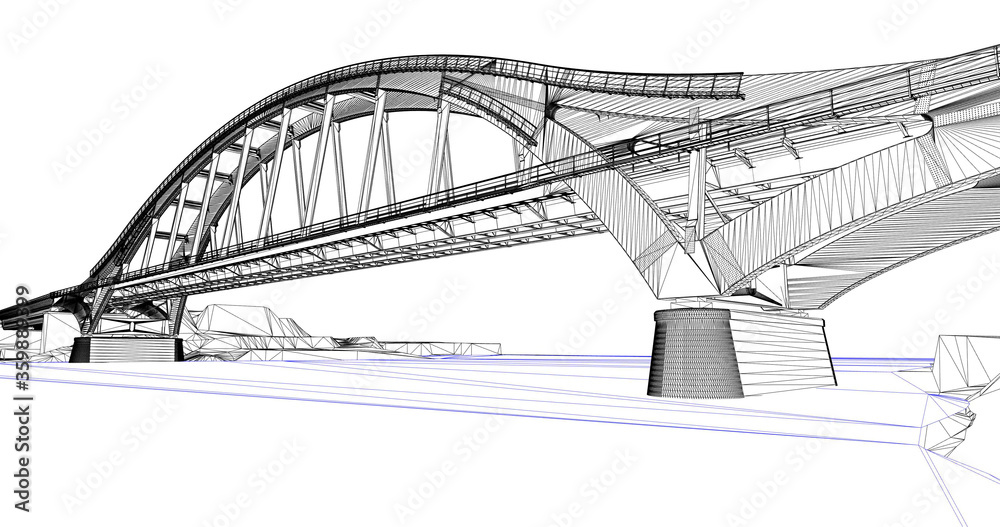 Wall mural the bim model of the bridge of wireframe view