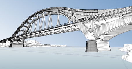 The BIM model of the bridge of wireframe view	
