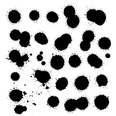 Black ink paint spots. Drops isolated on white background. Set for grunge splash textures. Vector illustration.