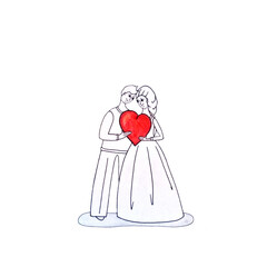 boy and girl lovers with a big red heart