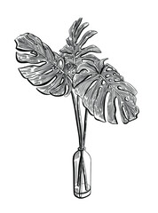 Vector tropical leaves in vase