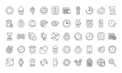 time and clocks icon set, line style
