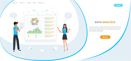 Digital data analysis, accounting service, predictive big data analytics, business analysis. Flat vector illustration.