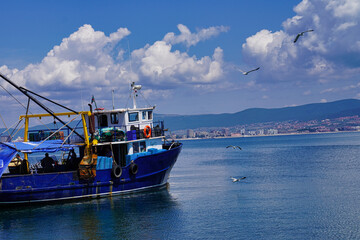 Sunny Beach Bulgaria. View from Nesebar fishing boat harbour