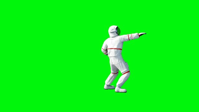 Funny astronaut dancing . Green screen. Realistic 4k animation.